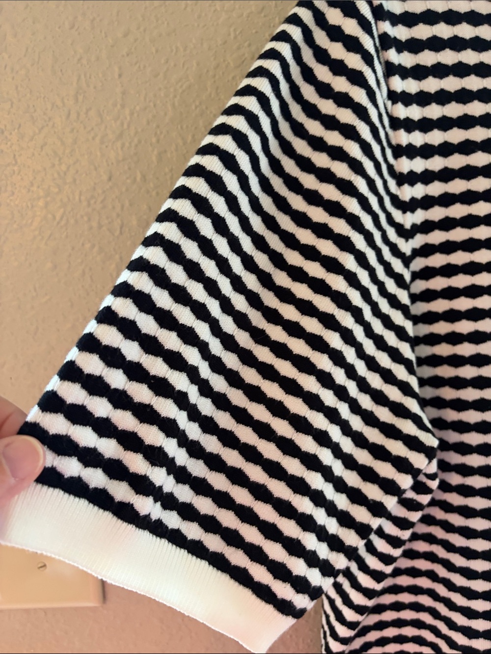 Adrianna Papell Black and White Striped Short-Sleeve Knit Top - Picture 5 of 11
